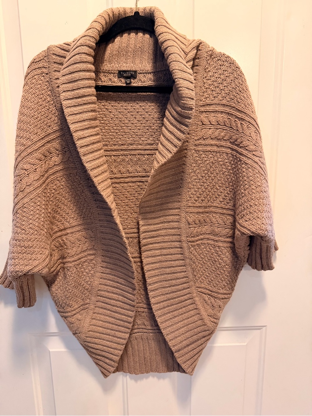 Talbots Taupe Shawl-Collar Cable Knit Cardigan